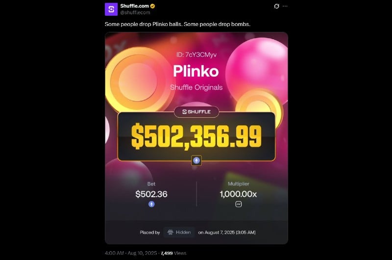 Twitter 500K Shuffle Plinko Win